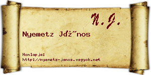 Nyemetz János névjegykártya